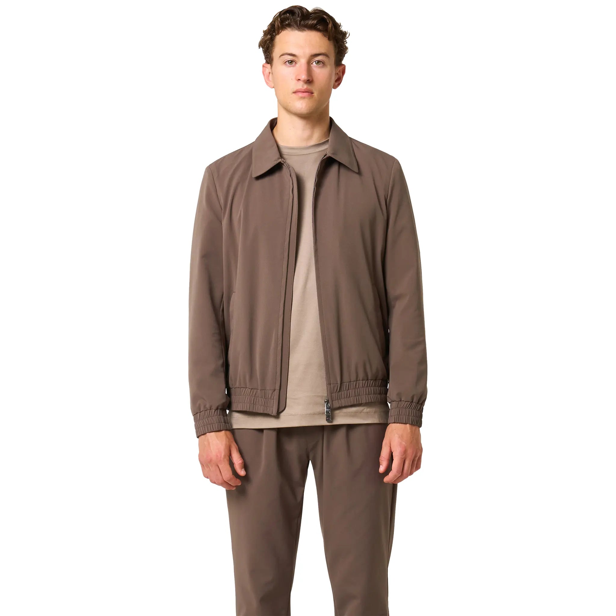 Front View of Loiano Tech Taupe Jacket